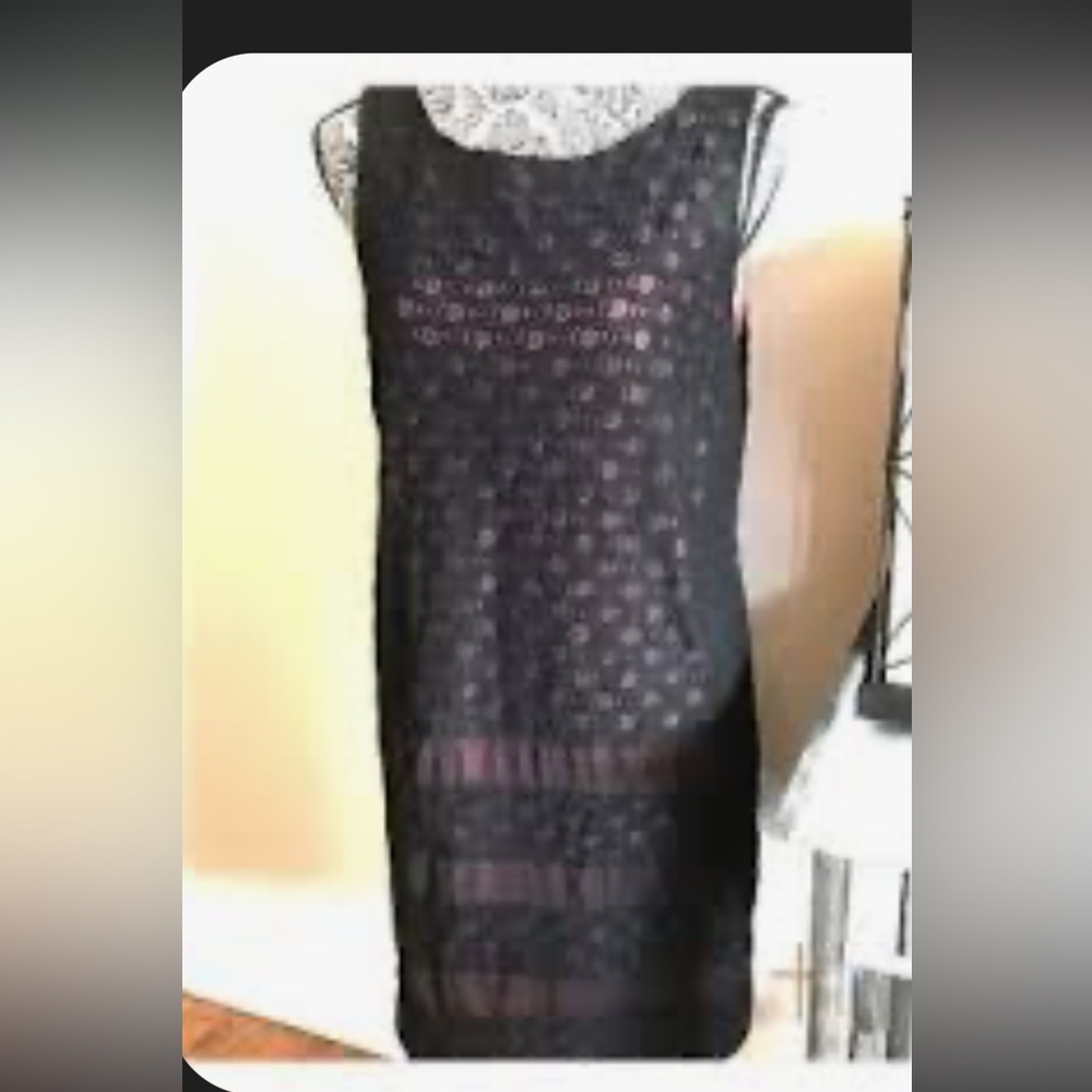 Nicole Miller Black Eyelet Dress with Pink Lining Size 12 Sleeveless Sheath